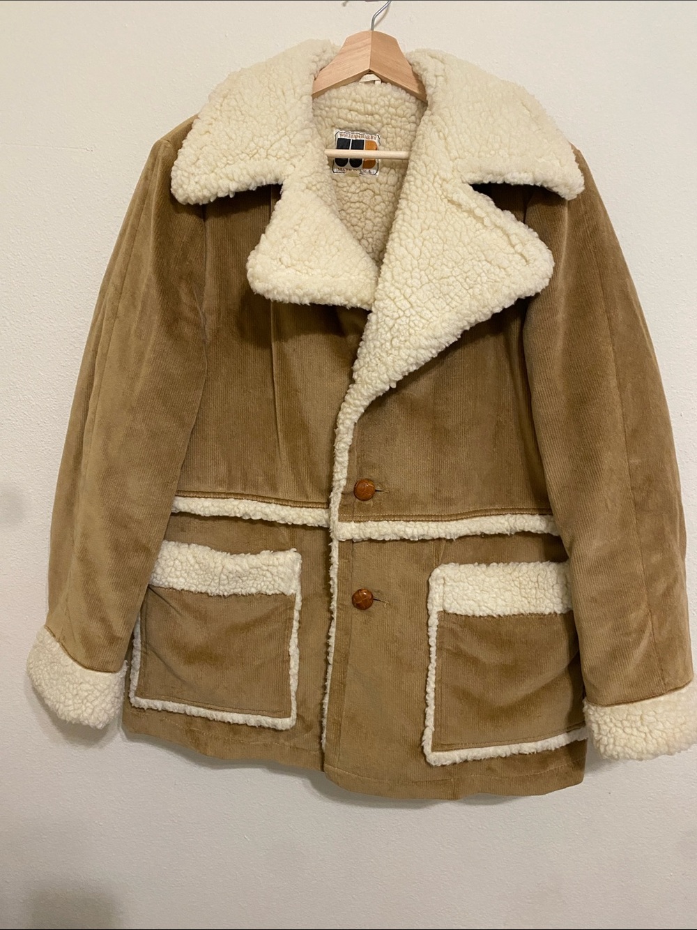 70s William Barry Sherpa-lined
Shearling Corduroy Men's Coat Brown
42 Rancher
